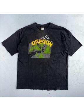 Oregon Mountains 80s Belton VTG T Shirt USA XL Black Road Map Travel Rare Home